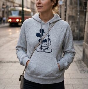 H&M Mickey Mouse Hoodie XS Gray Disney Graphic Pullover Women’s Cozy Sweatshirt